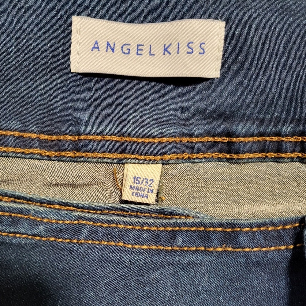Angel Kiss Women Dark Wash Bootcut Jeans High Rise Triple Button Size 15/32 - Picture 4 of 5